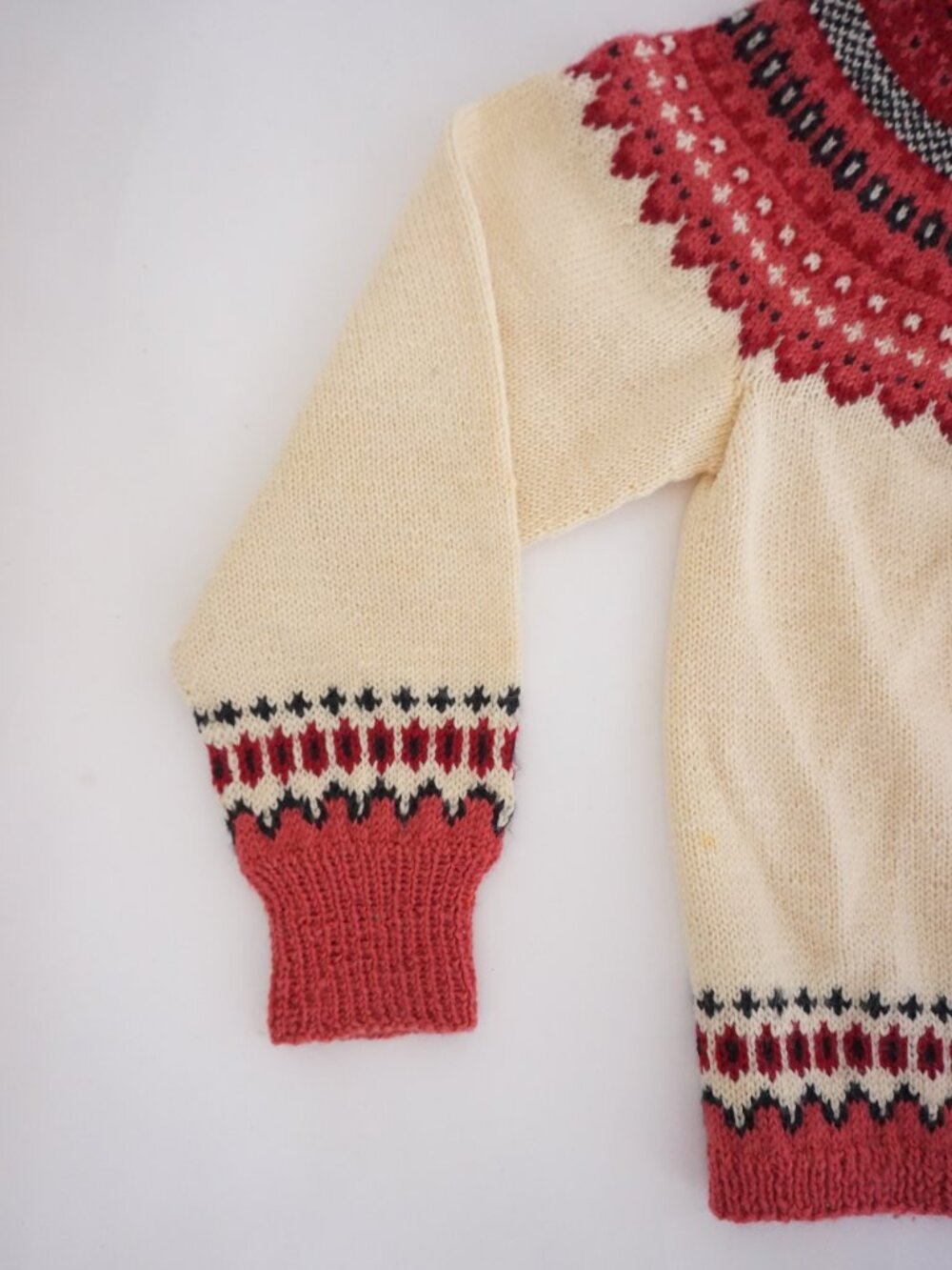 Cream & Red Nordic Fair Isle Cardigan Sweater - Picture 8 of 9